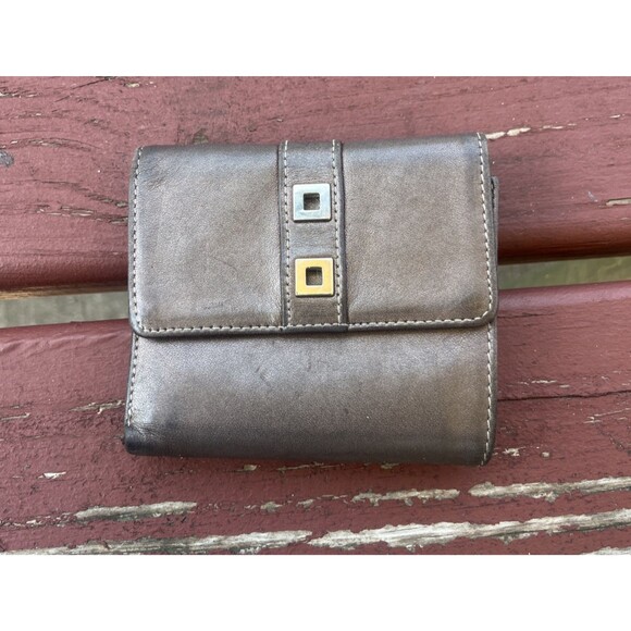 PERLINA Vintage Grey Metallic Leather Wallet Credit Card Holder - Picture 1 of 12